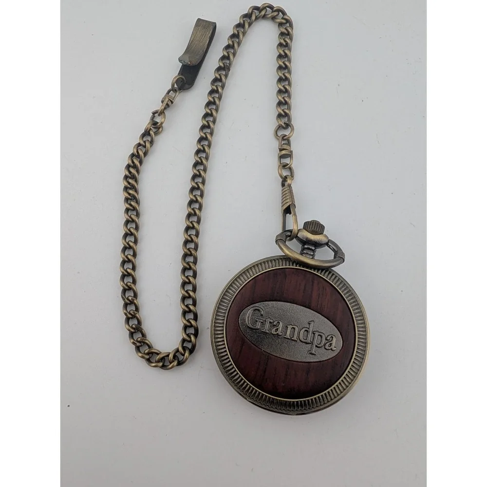 Grandpa Modern Quartz Pocket Watch Men 50mm Chain Gold Dial- New Battery